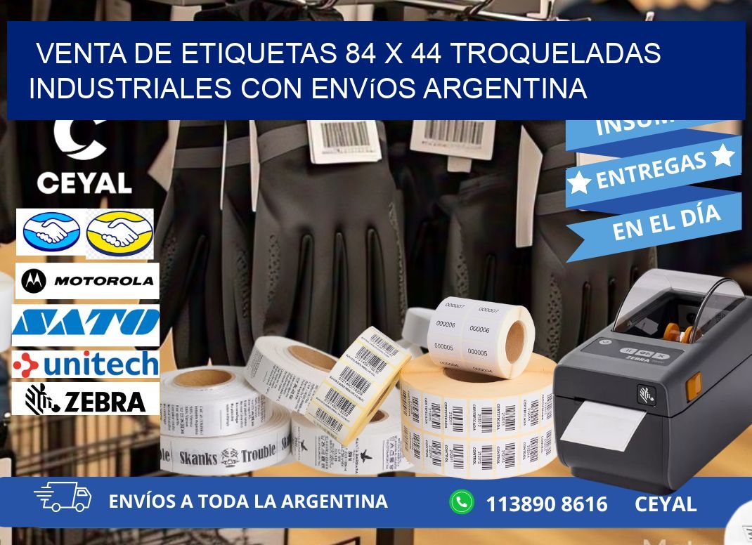 Venta de etiquetas 84 x 44 troqueladas industriales con envíos Argentina
