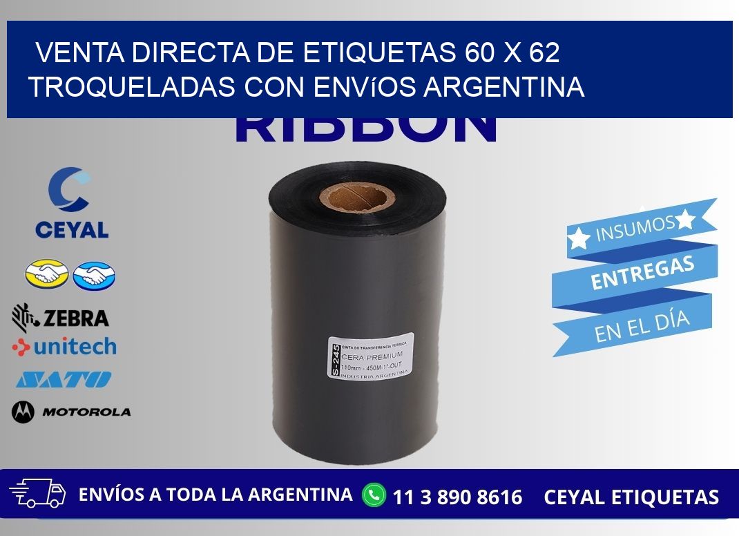 Venta directa de etiquetas 60 x 62 troqueladas con envíos Argentina