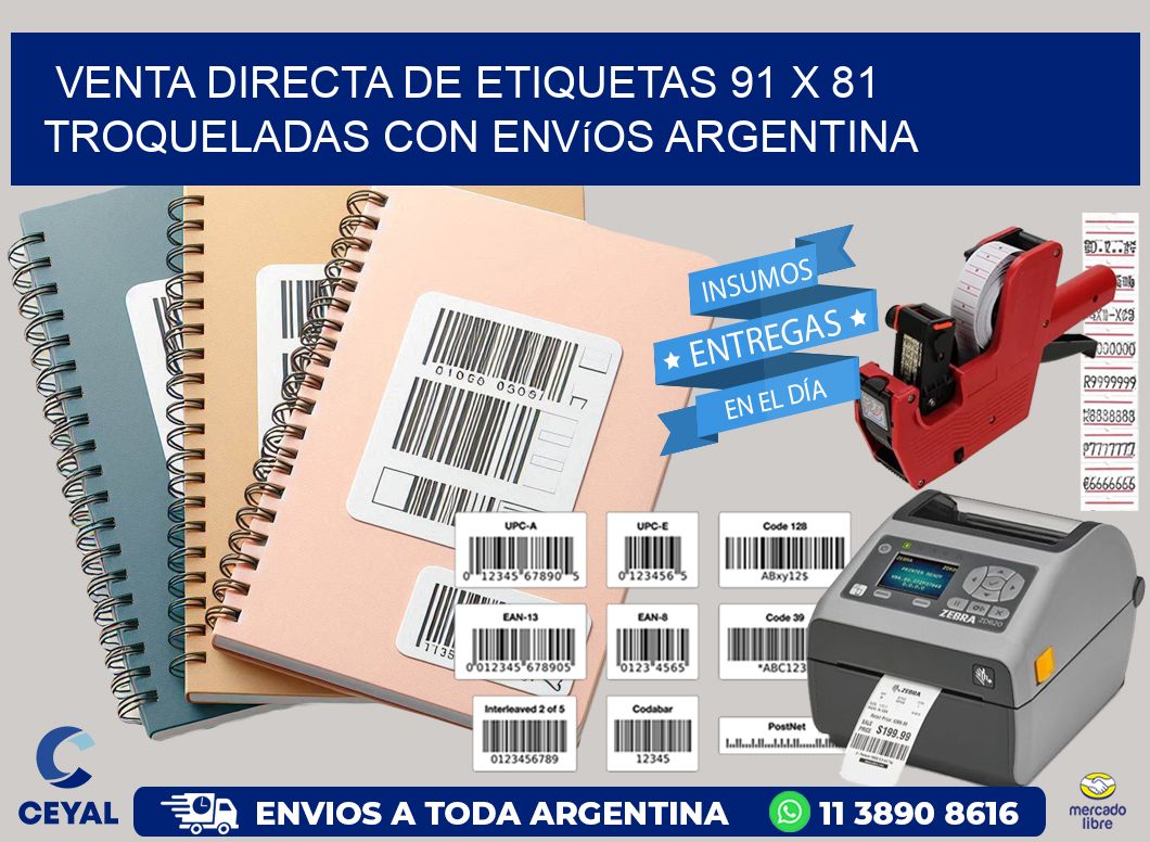 Venta directa de etiquetas 91 x 81 troqueladas con envíos Argentina