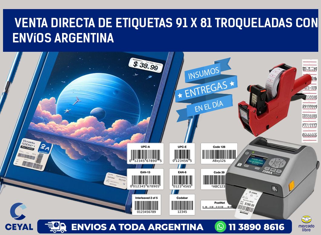 Venta directa de etiquetas 91 x 81 troqueladas con envíos Argentina