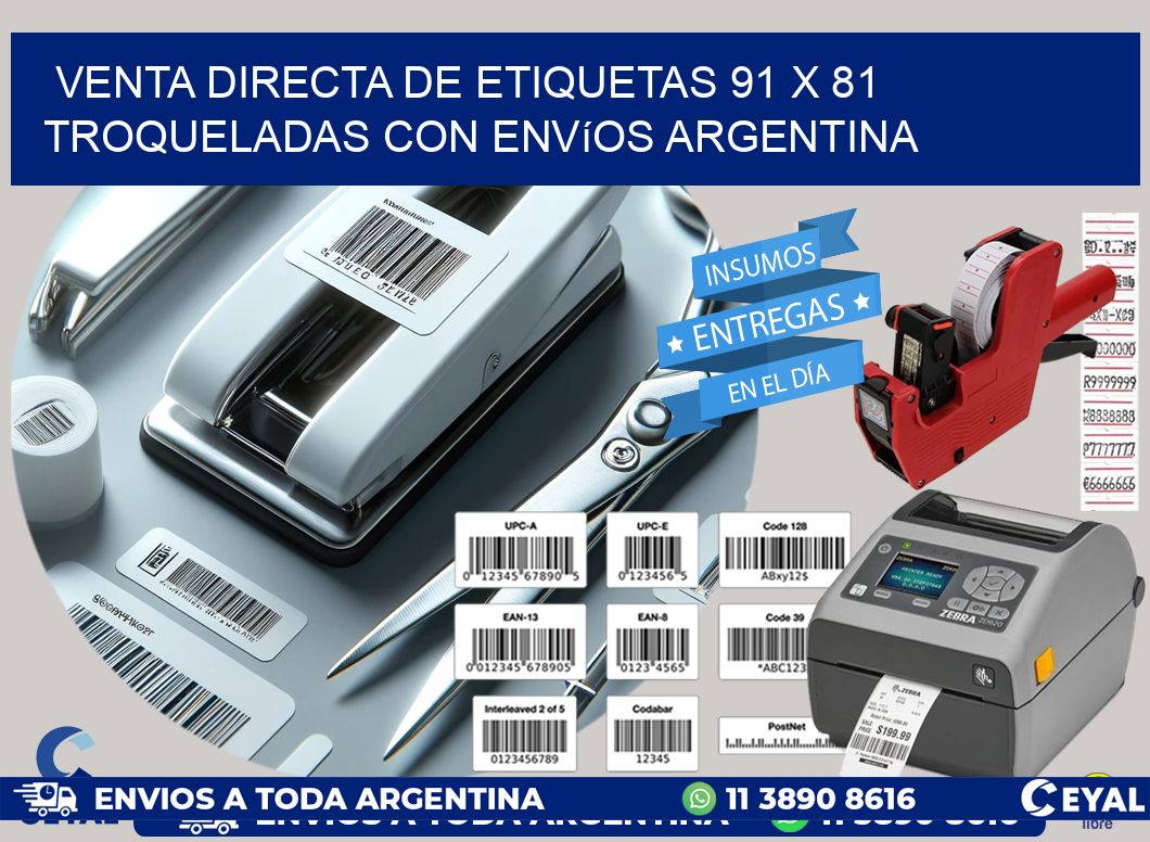 Venta directa de etiquetas 91 x 81 troqueladas con envíos Argentina