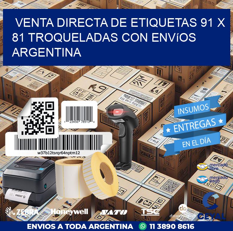 Venta directa de etiquetas 91 x 81 troqueladas con envíos Argentina