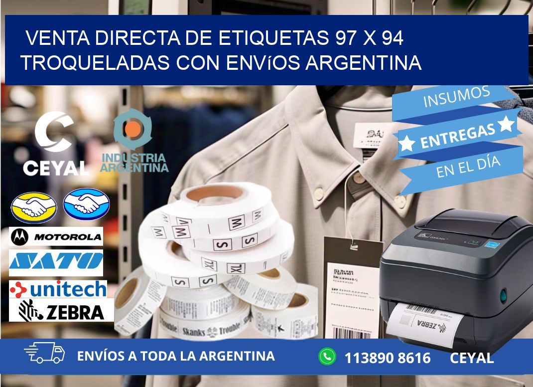 Venta directa de etiquetas 97 x 94 troqueladas con envíos Argentina