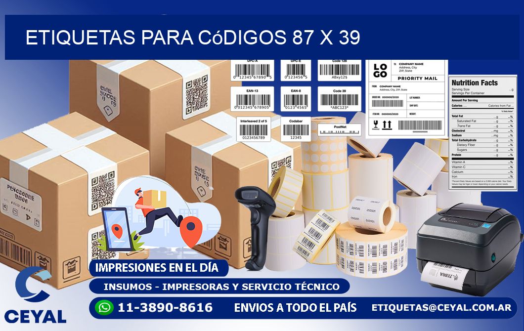 etiquetas para códigos 87 x 39