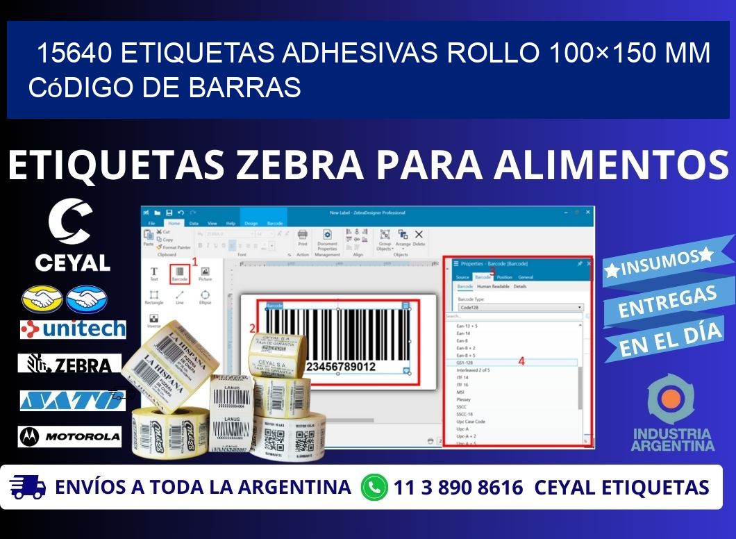 15640 etiquetas adhesivas rollo 100×150 mm código de barras