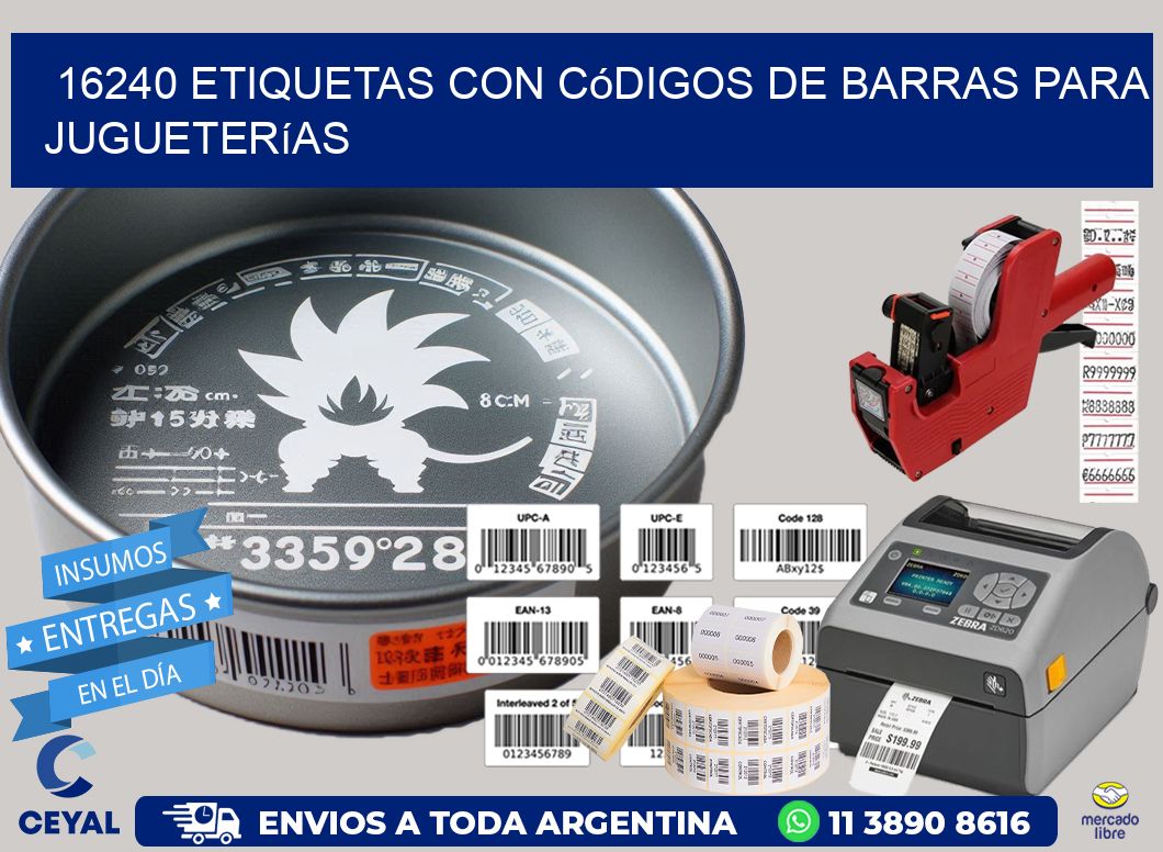 16240 etiquetas con códigos de barras para jugueterías