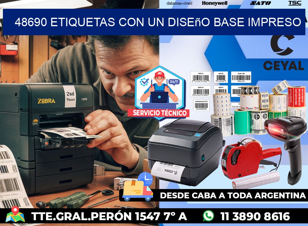 48690 etiquetas con un diseño base impreso