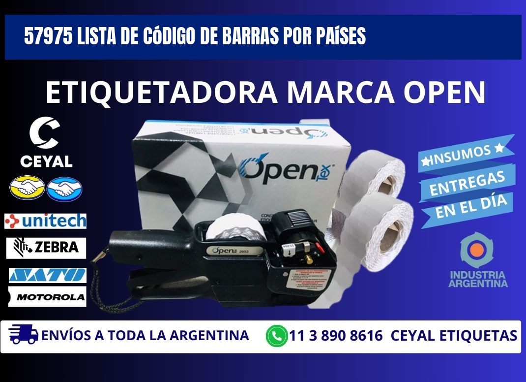 57975 Lista de código de barras por países