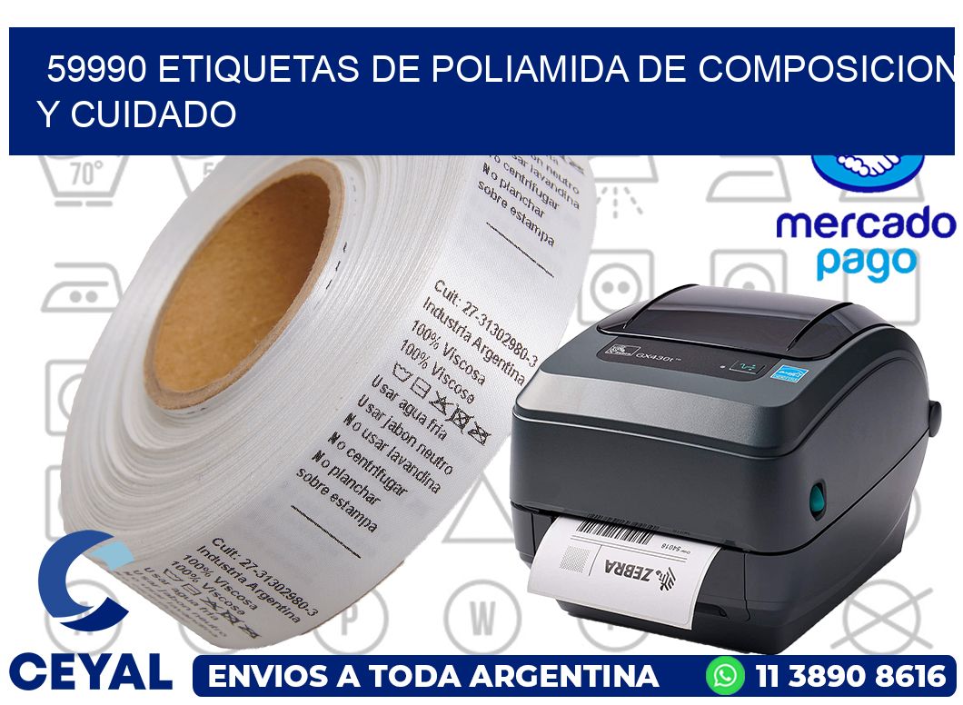 59990 etiquetas de poliamida de composicion y cuidado
