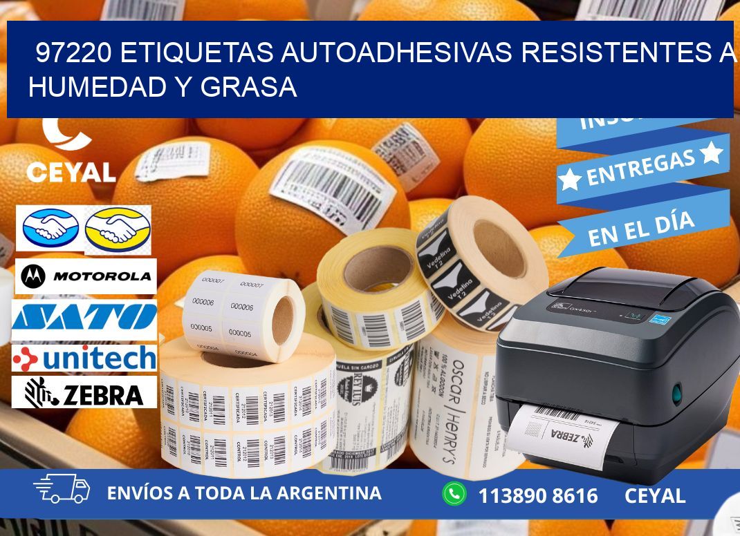 97220 etiquetas autoadhesivas resistentes a humedad y grasa