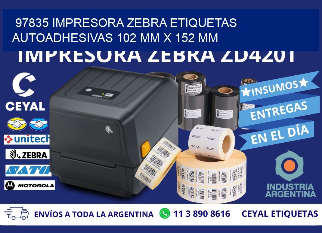 97835 impresora zebra etiquetas autoadhesivas 102 mm x 152 mm