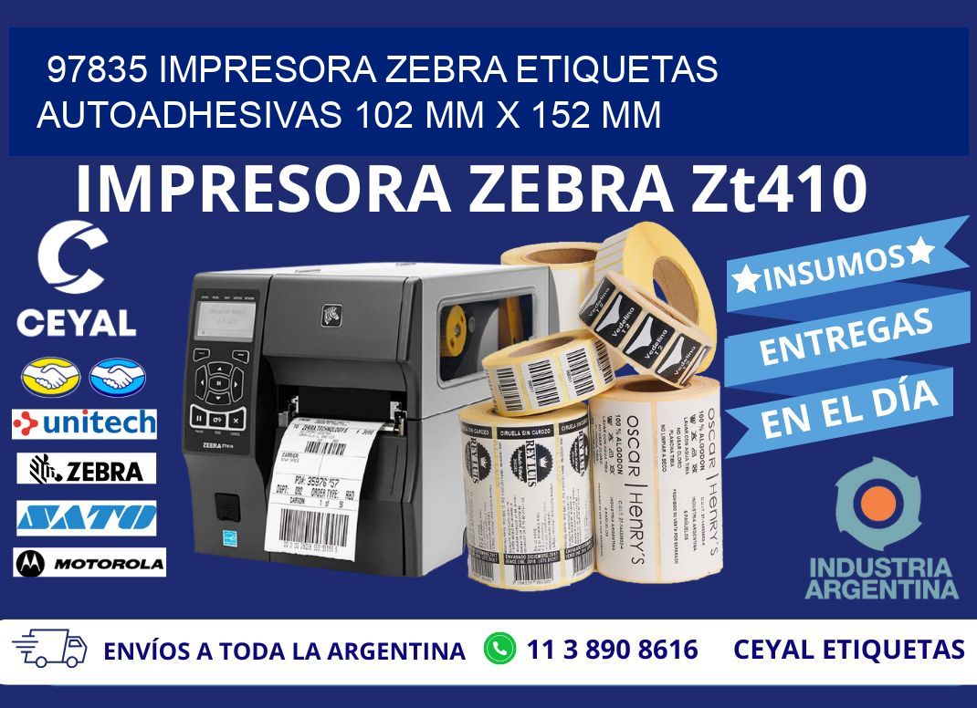 97835 impresora zebra etiquetas autoadhesivas 102 mm x 152 mm