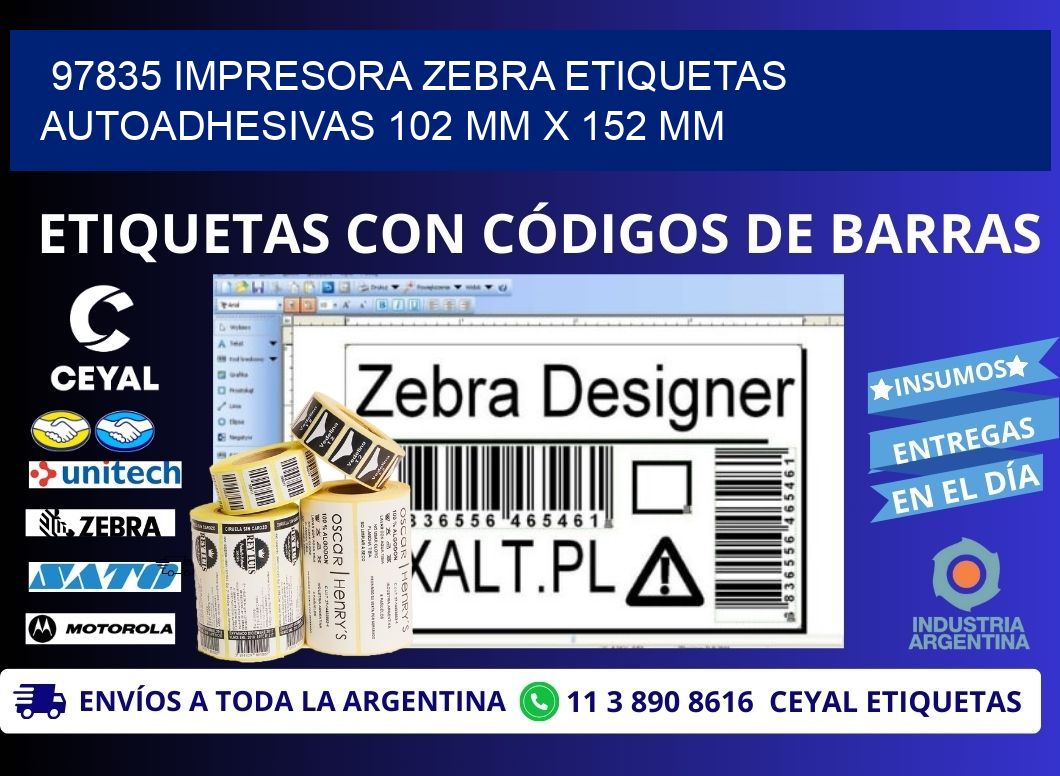 97835 impresora zebra etiquetas autoadhesivas 102 mm x 152 mm