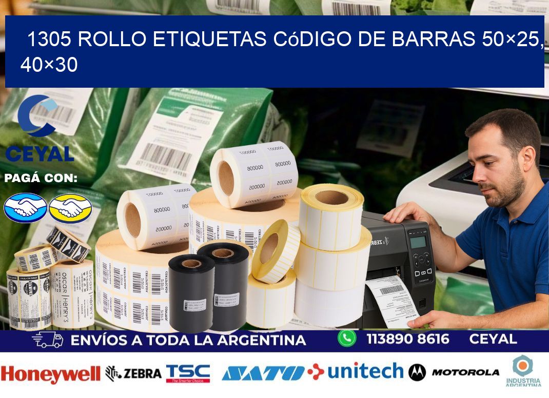 1305 rollo etiquetas código de barras 50×25, 40×30