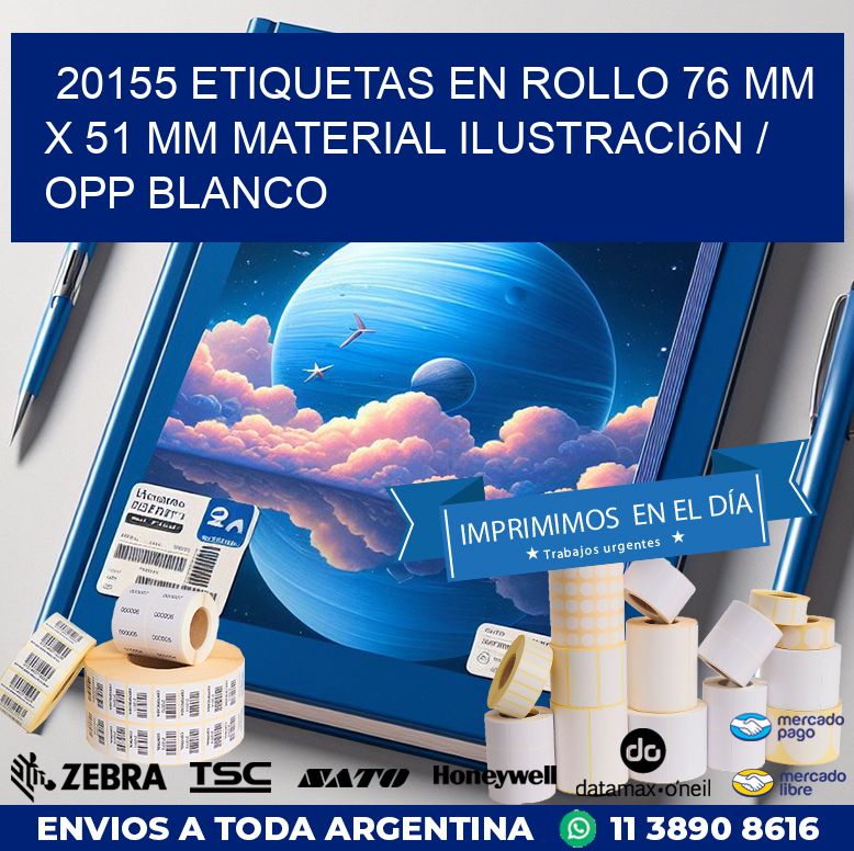 20155 Etiquetas en rollo 76 mm x 51 mm material Ilustración / OPP Blanco