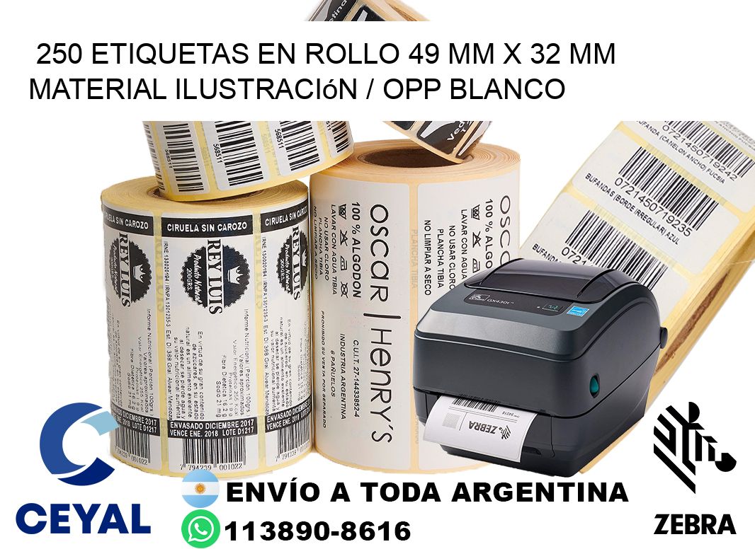 250 Etiquetas en rollo 49 mm x 32 mm material Ilustración / OPP Blanco