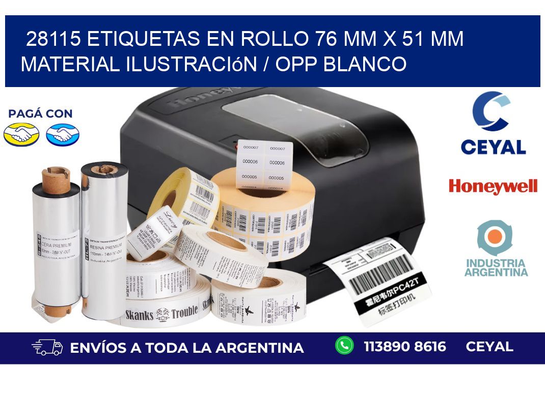 28115 Etiquetas en rollo 76 mm x 51 mm material Ilustración / OPP Blanco