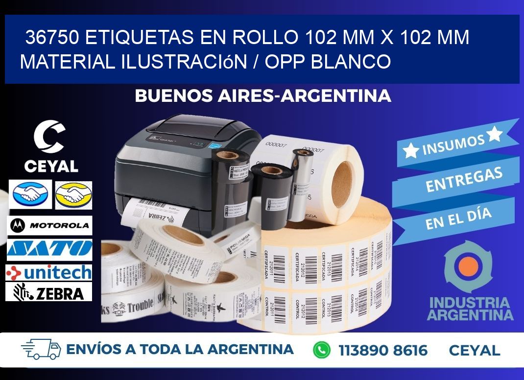 36750 Etiquetas en rollo 102 mm x 102 mm material Ilustración / OPP Blanco
