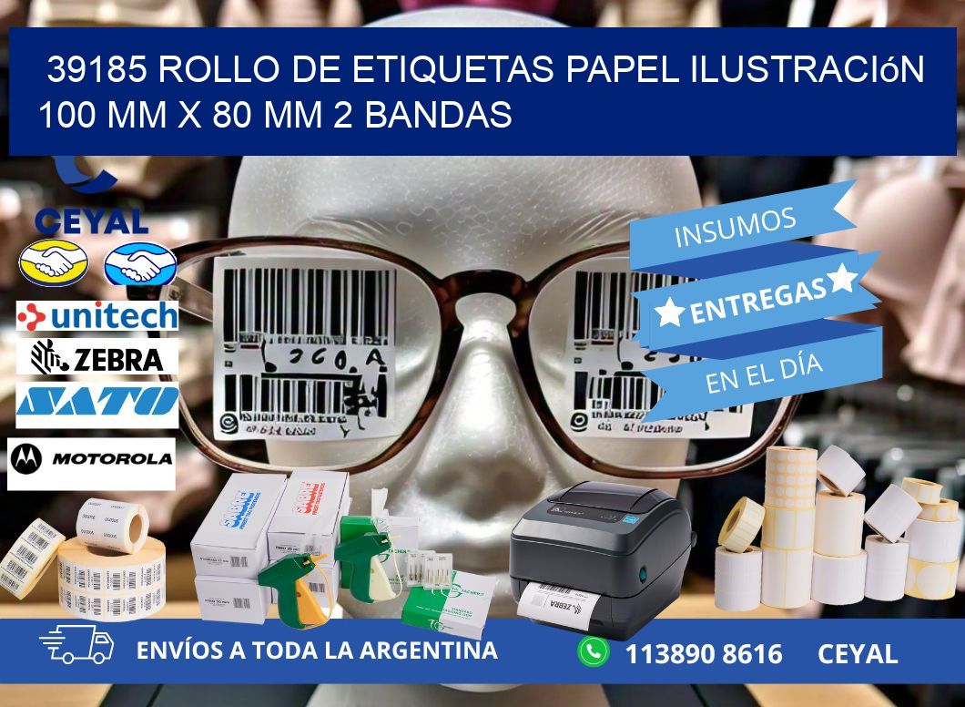 39185 Rollo de Etiquetas Papel Ilustración 100 mm x 80 mm 2 Bandas