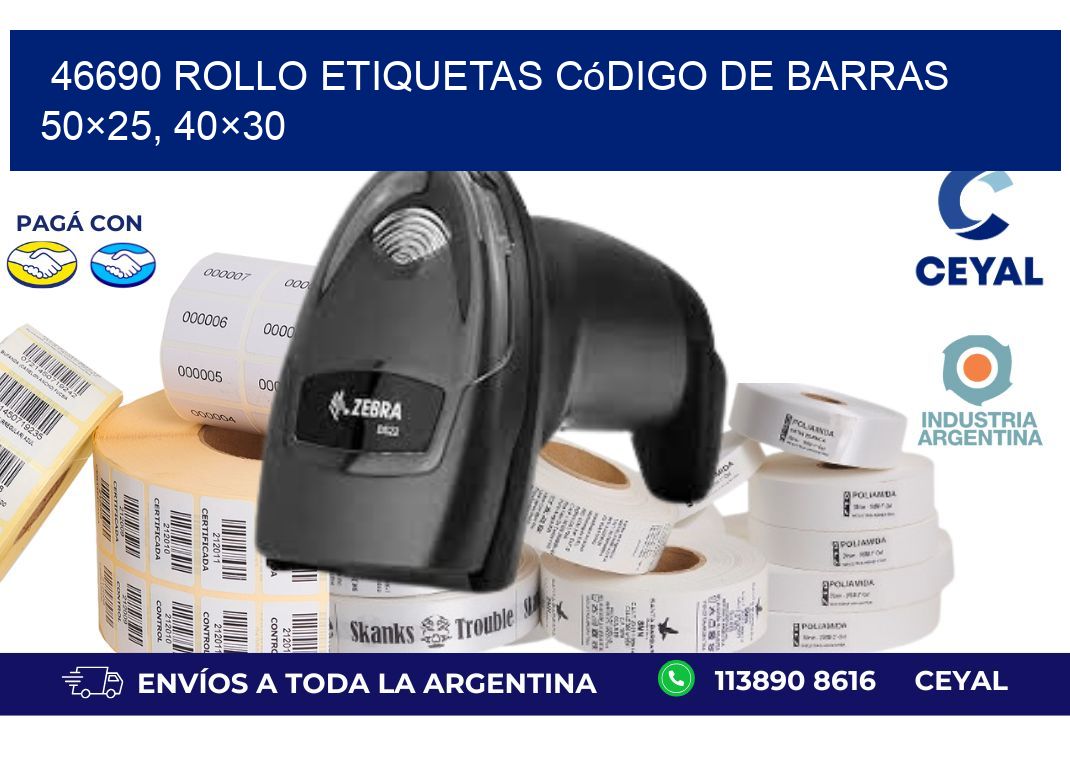 46690 rollo etiquetas código de barras 50×25, 40×30