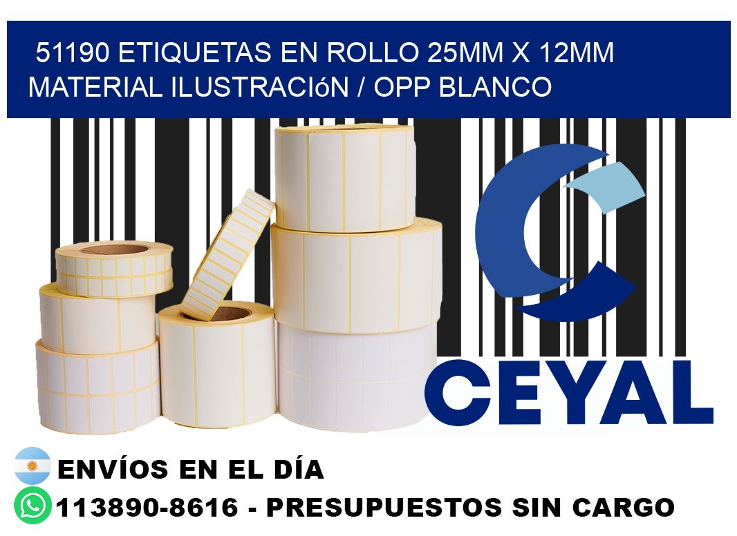 51190 Etiquetas en rollo 25mm x 12mm material Ilustración / OPP Blanco