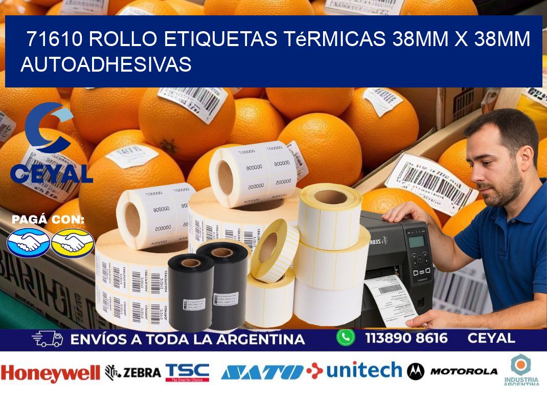 71610 Rollo Etiquetas Térmicas 38mm X 38mm Autoadhesivas