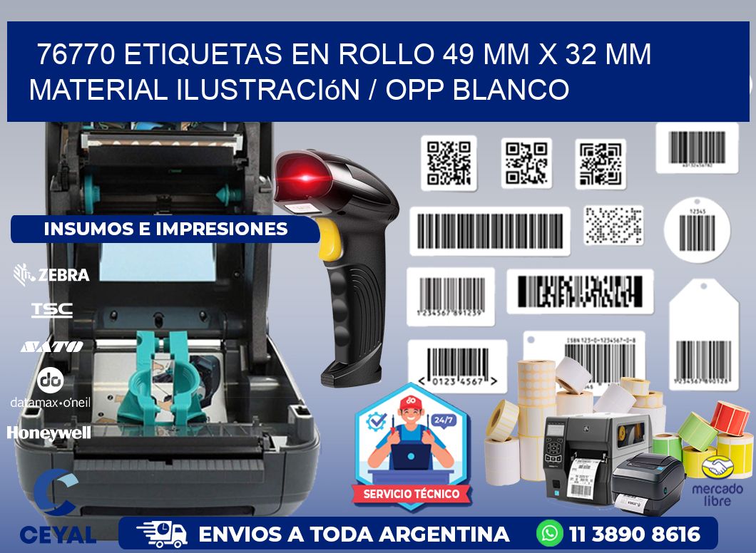 76770 Etiquetas en rollo 49 mm x 32 mm material Ilustración / OPP Blanco