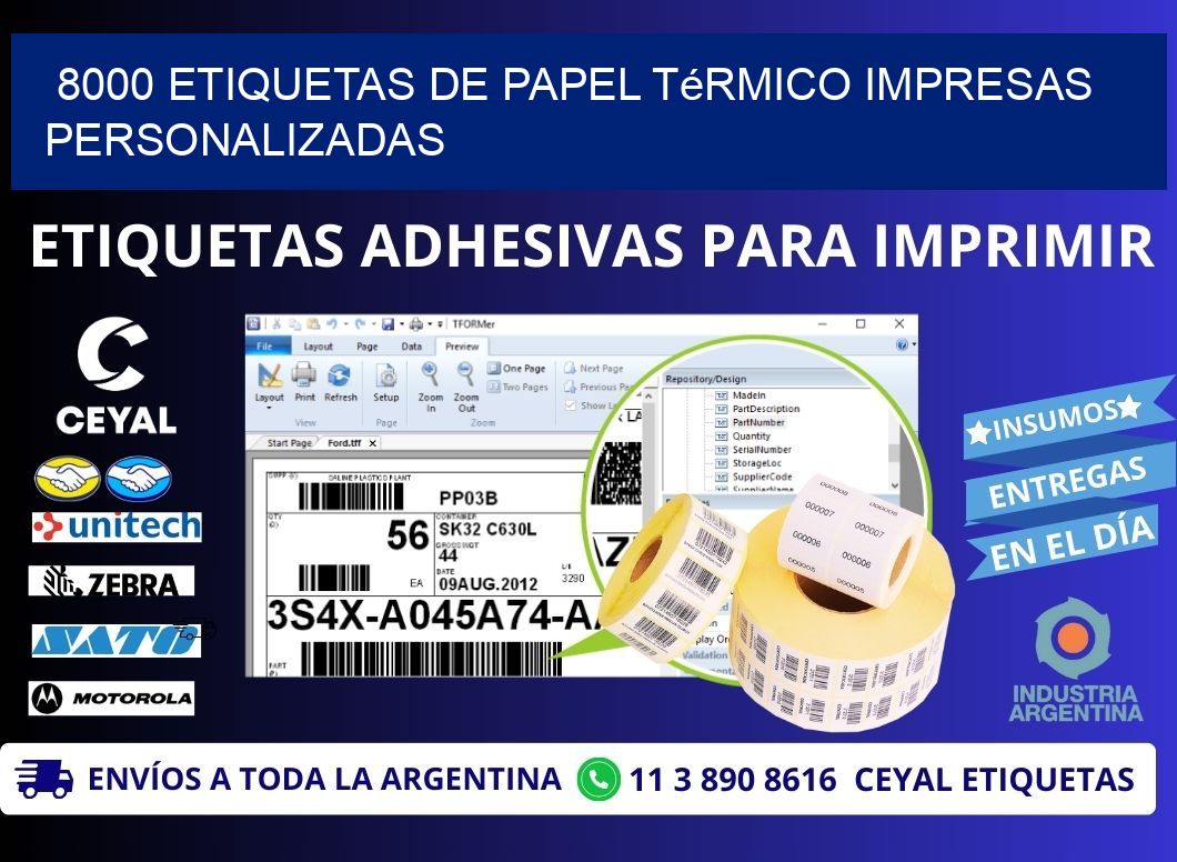 8000 Etiquetas de papel térmico impresas personalizadas