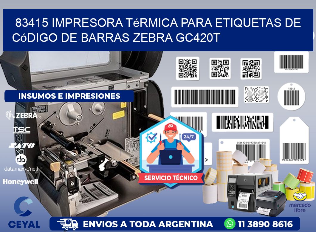 83415 impresora térmica para etiquetas de código de barras Zebra GC420T