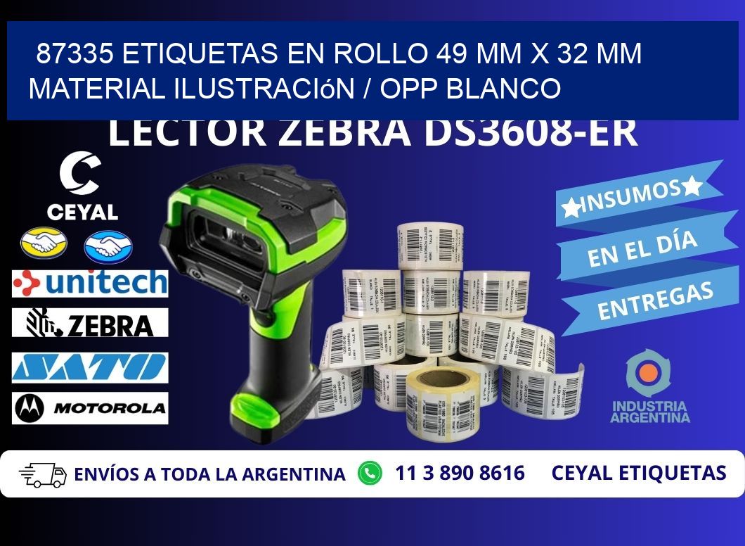 87335 Etiquetas en rollo 49 mm x 32 mm material Ilustración / OPP Blanco