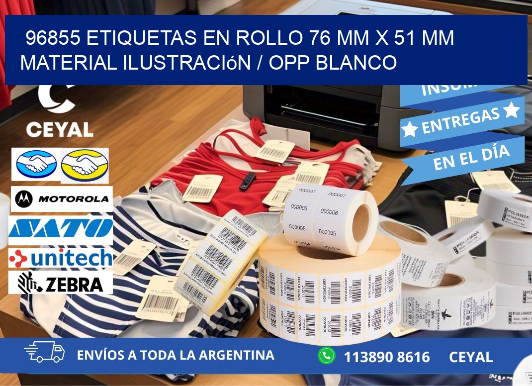 96855 Etiquetas en rollo 76 mm x 51 mm material Ilustración / OPP Blanco