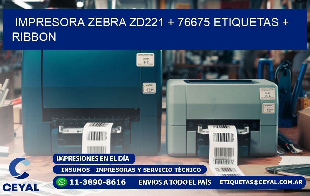impresora zebra zd221 + 76675 etiquetas + ribbon