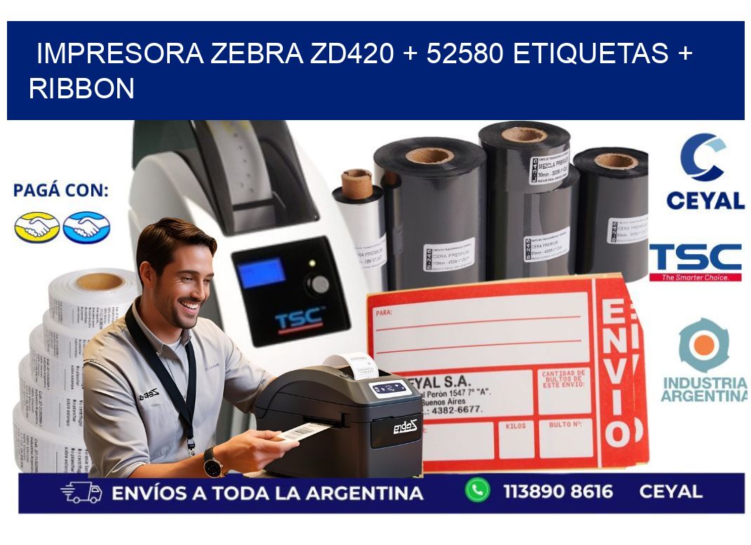 impresora zebra zd420 + 52580 etiquetas + ribbon