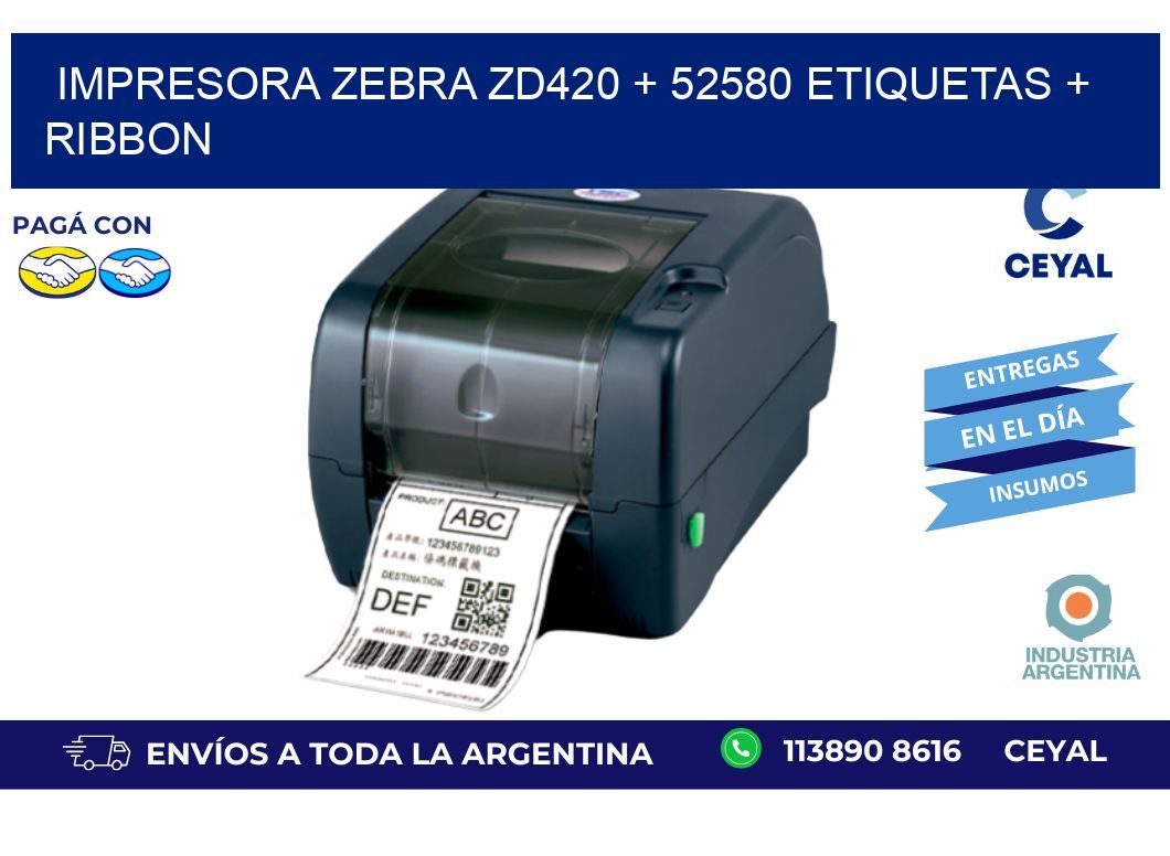 impresora zebra zd420 + 52580 etiquetas + ribbon