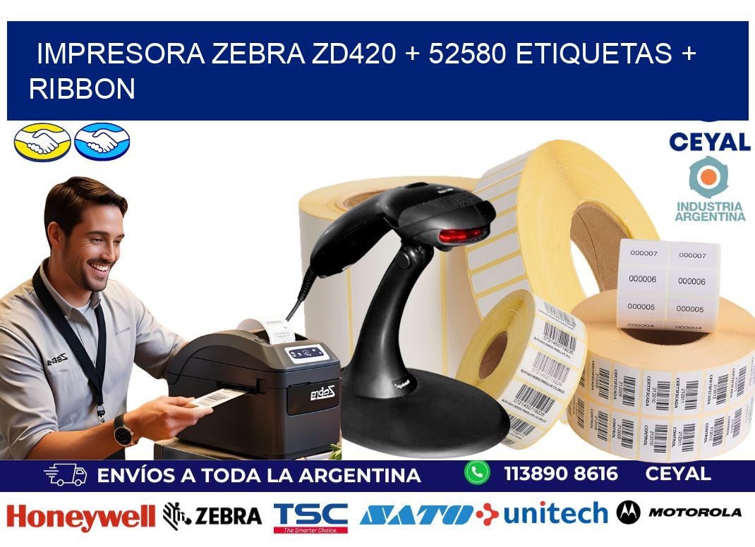 impresora zebra zd420 + 52580 etiquetas + ribbon