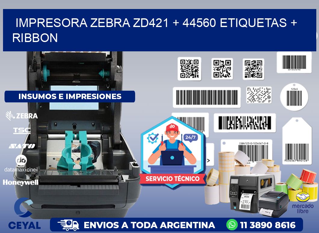 impresora zebra zd421 + 44560 etiquetas + ribbon