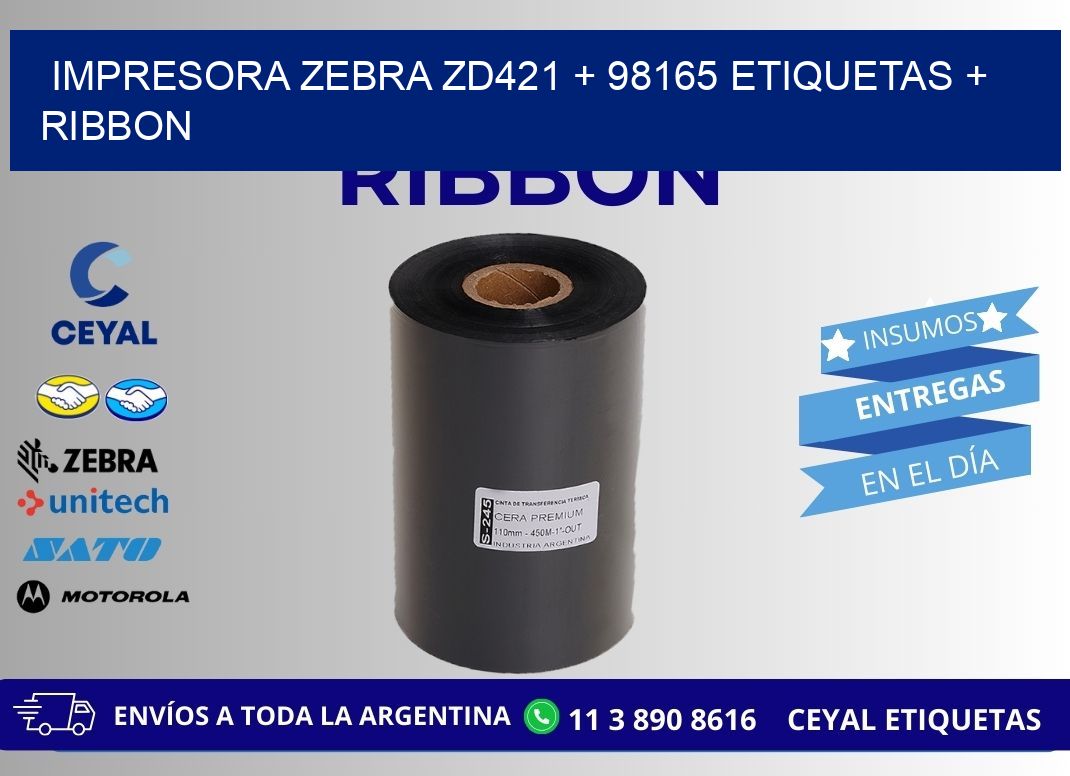 impresora zebra zd421 + 98165 etiquetas + ribbon