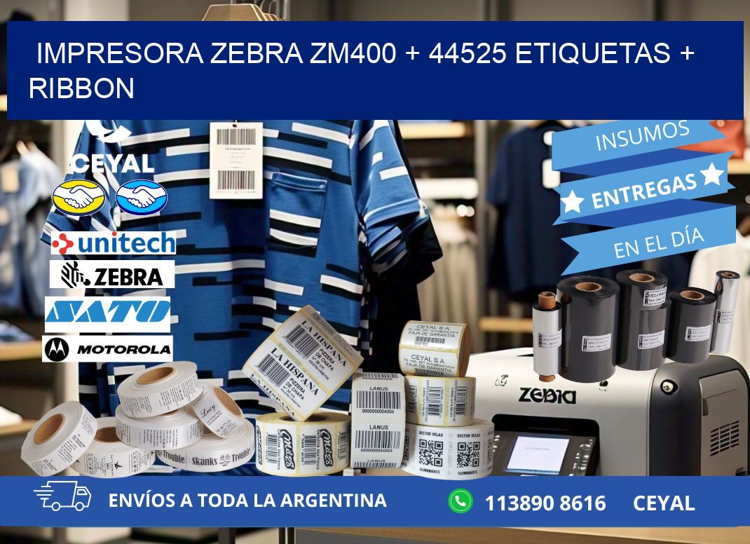 impresora zebra zm400 + 44525 etiquetas + ribbon
