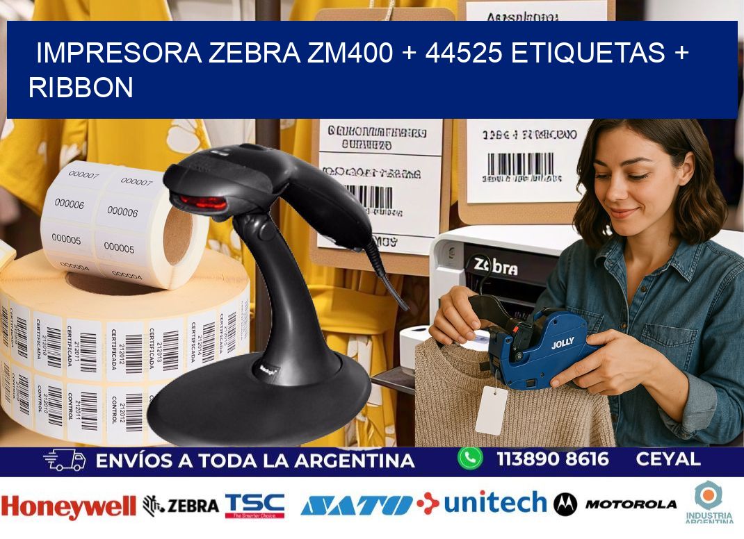 impresora zebra zm400 + 44525 etiquetas + ribbon