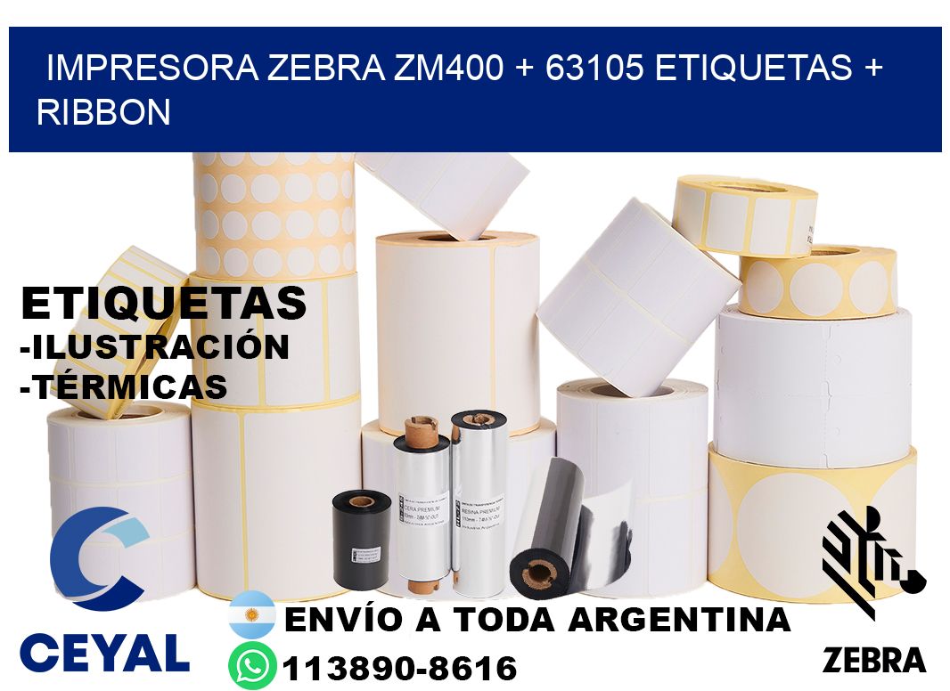 impresora zebra zm400 + 63105 etiquetas + ribbon