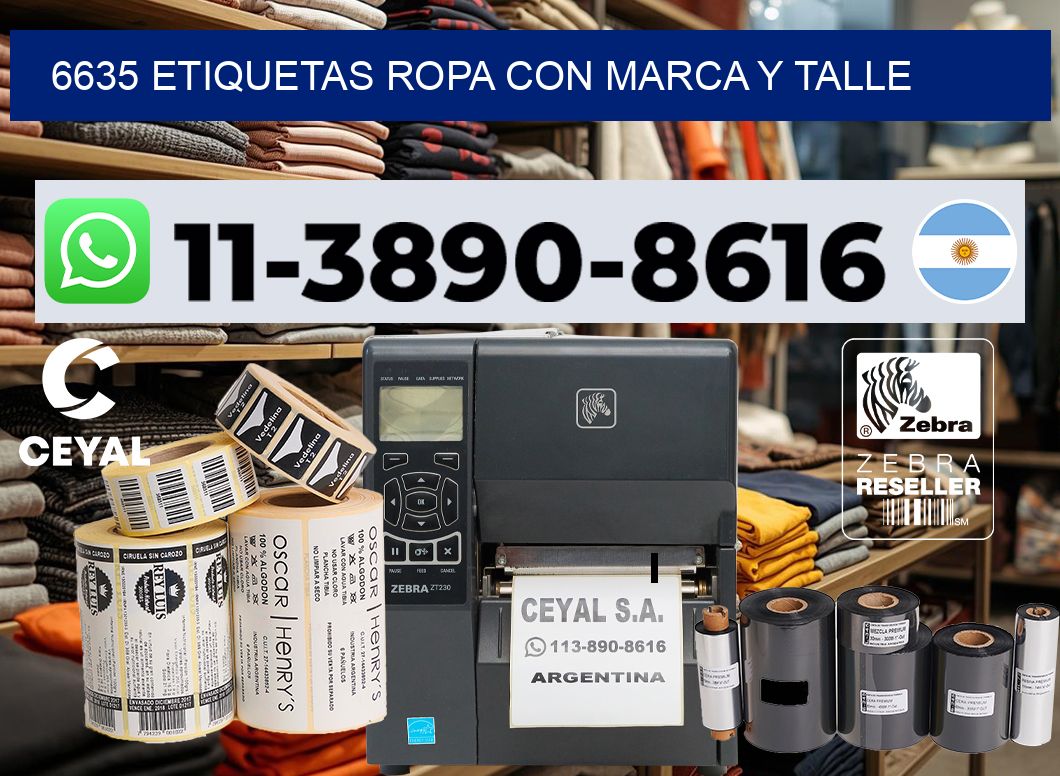 6635 Etiquetas ropa con marca y talle