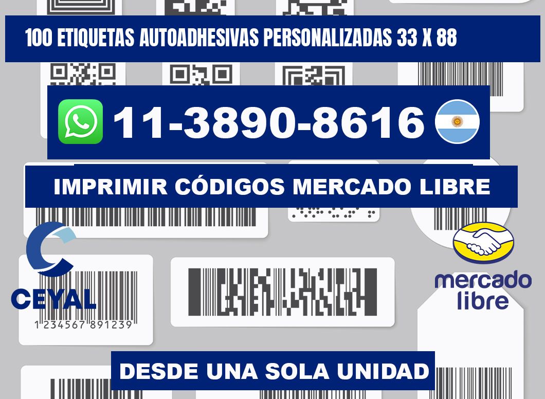 100 Etiquetas autoadhesivas personalizadas 33 x 88