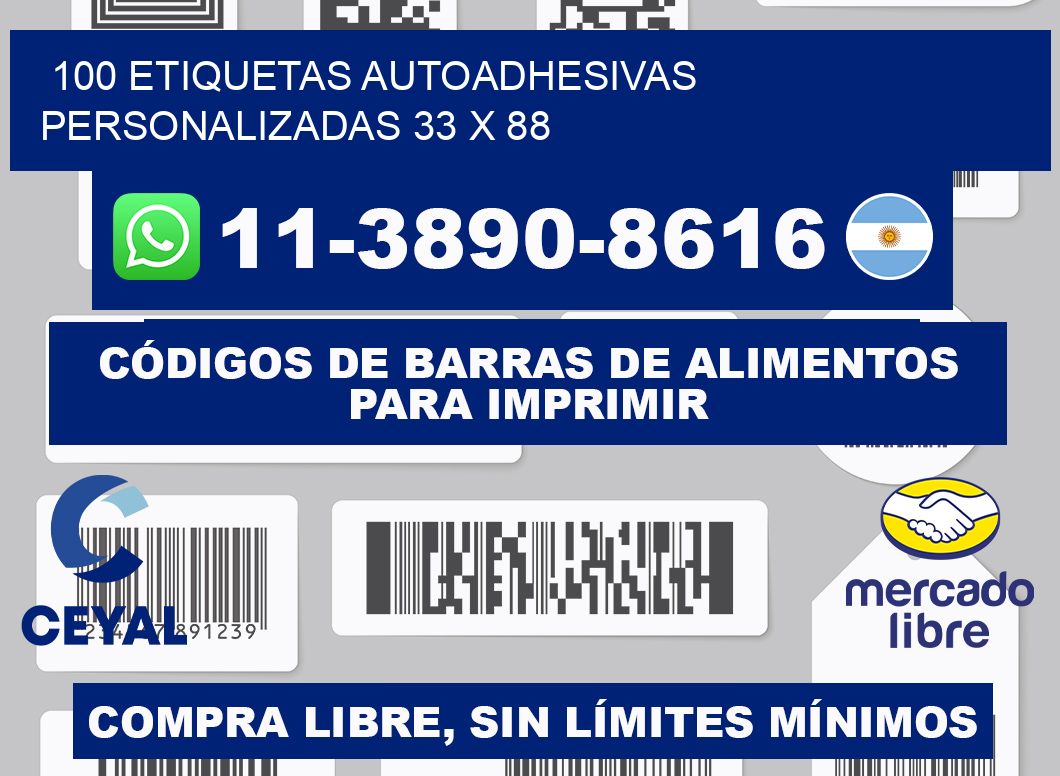 100 Etiquetas autoadhesivas personalizadas 33 x 88