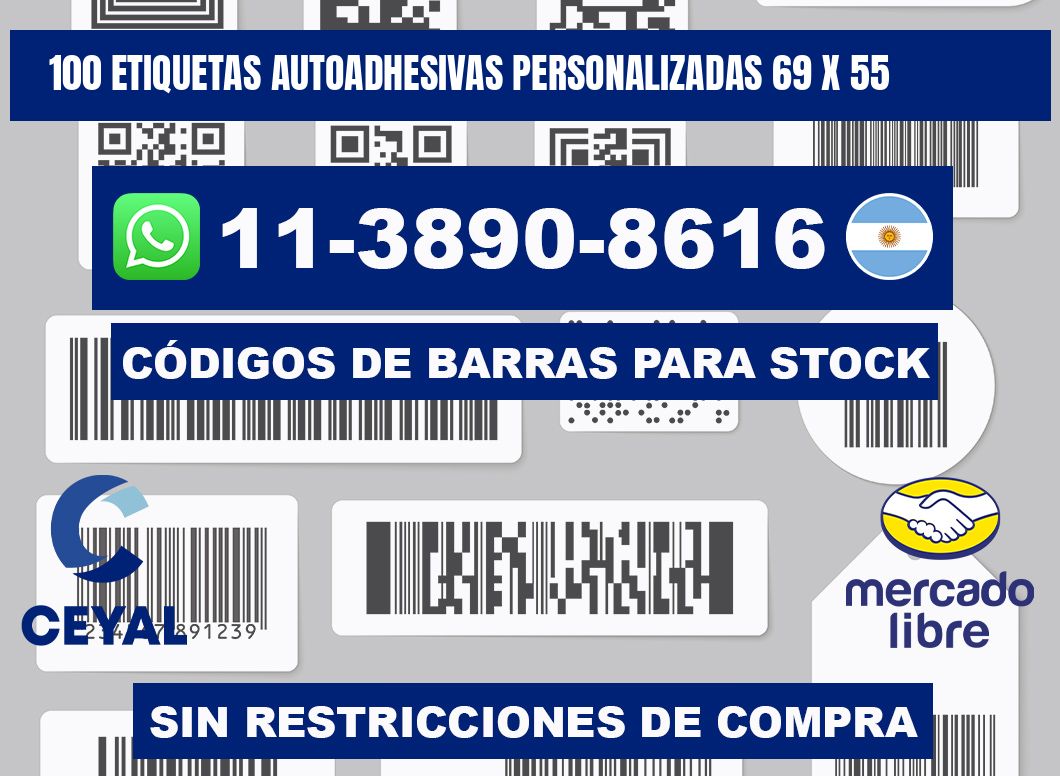 100 Etiquetas autoadhesivas personalizadas 69 x 55