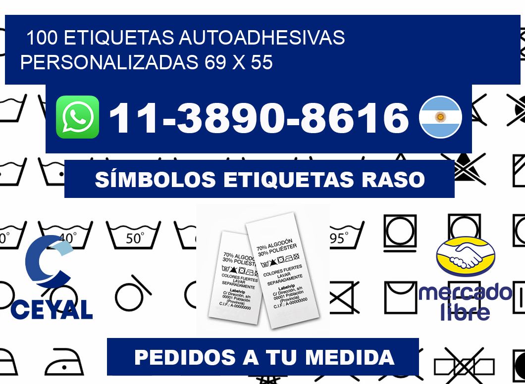 100 Etiquetas autoadhesivas personalizadas 69 x 55