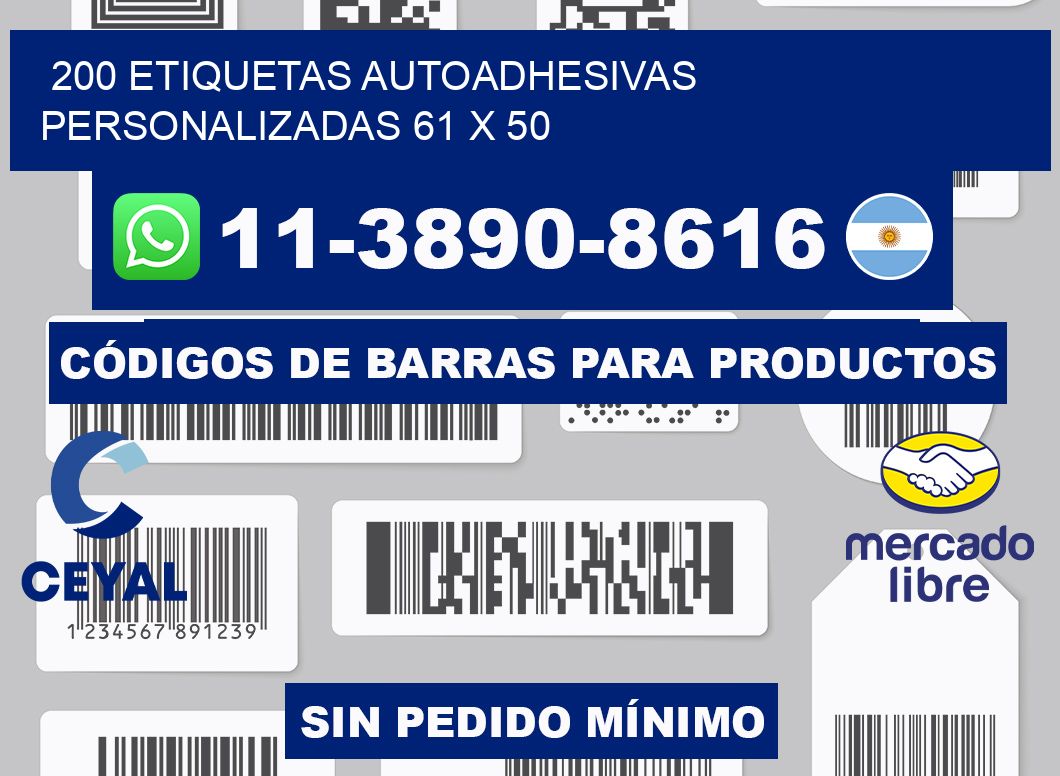 200 Etiquetas autoadhesivas personalizadas 61 x 50