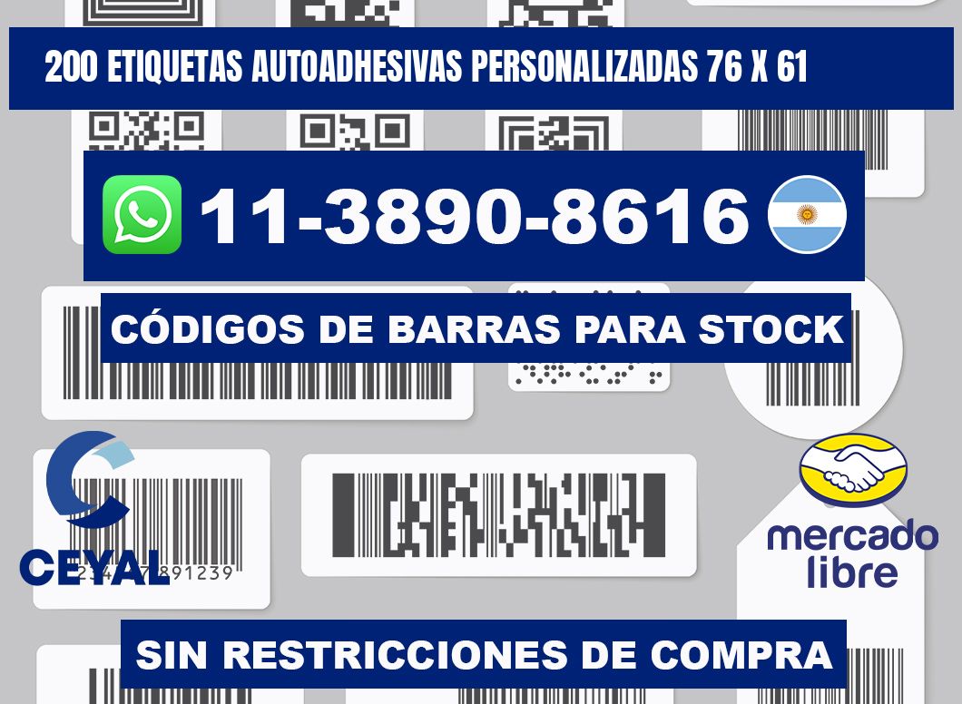 200 Etiquetas autoadhesivas personalizadas 76 x 61