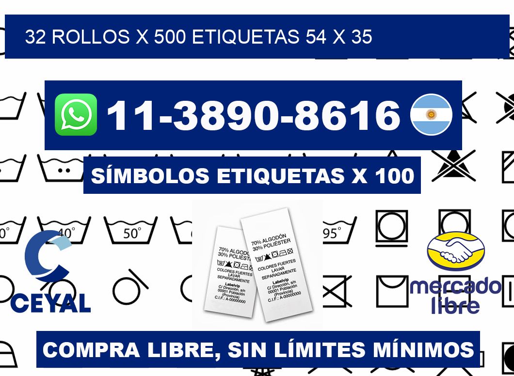 32 rollos x 500 etiquetas 54 x 35