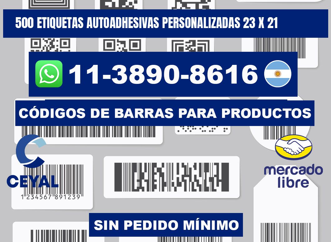 500 Etiquetas autoadhesivas personalizadas 23 x 21