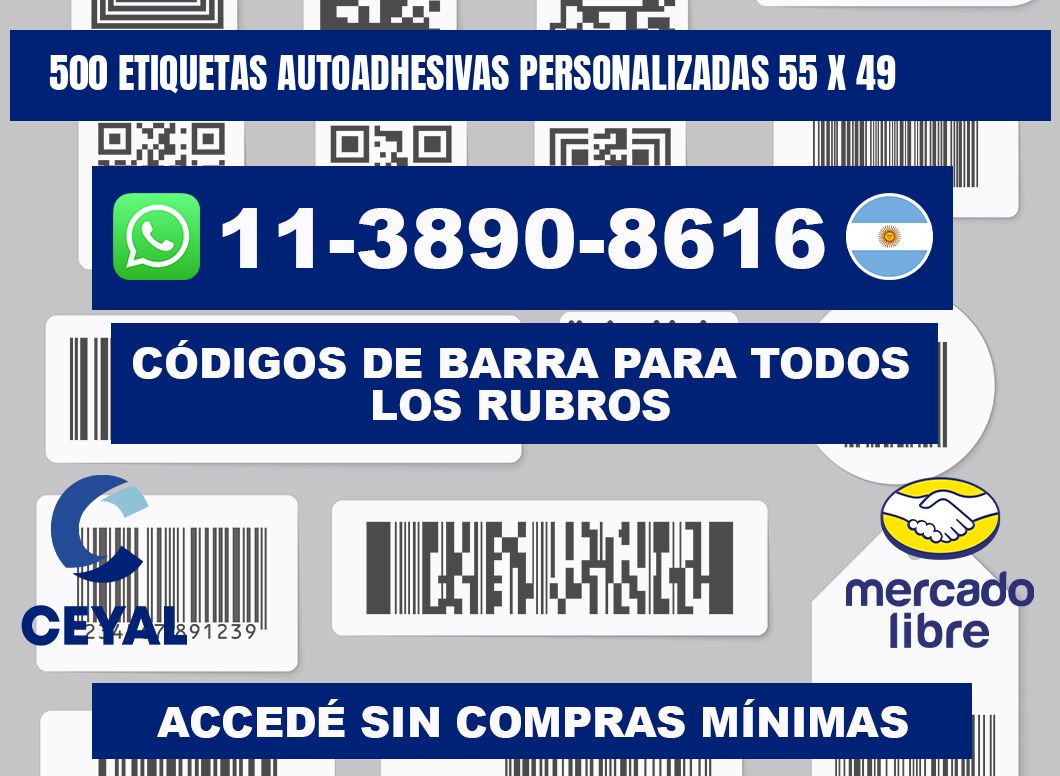 500 Etiquetas autoadhesivas personalizadas 55 x 49